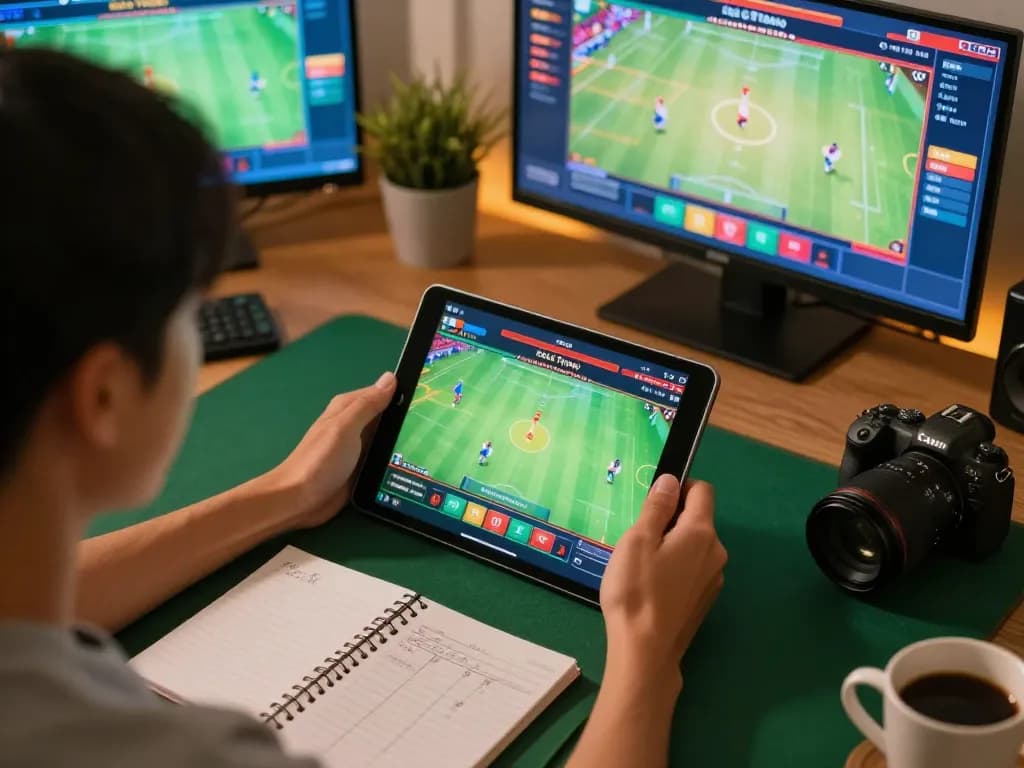 Engaging with Đá Gà Thomo live stream on a tablet showcases strategic online gambling.
