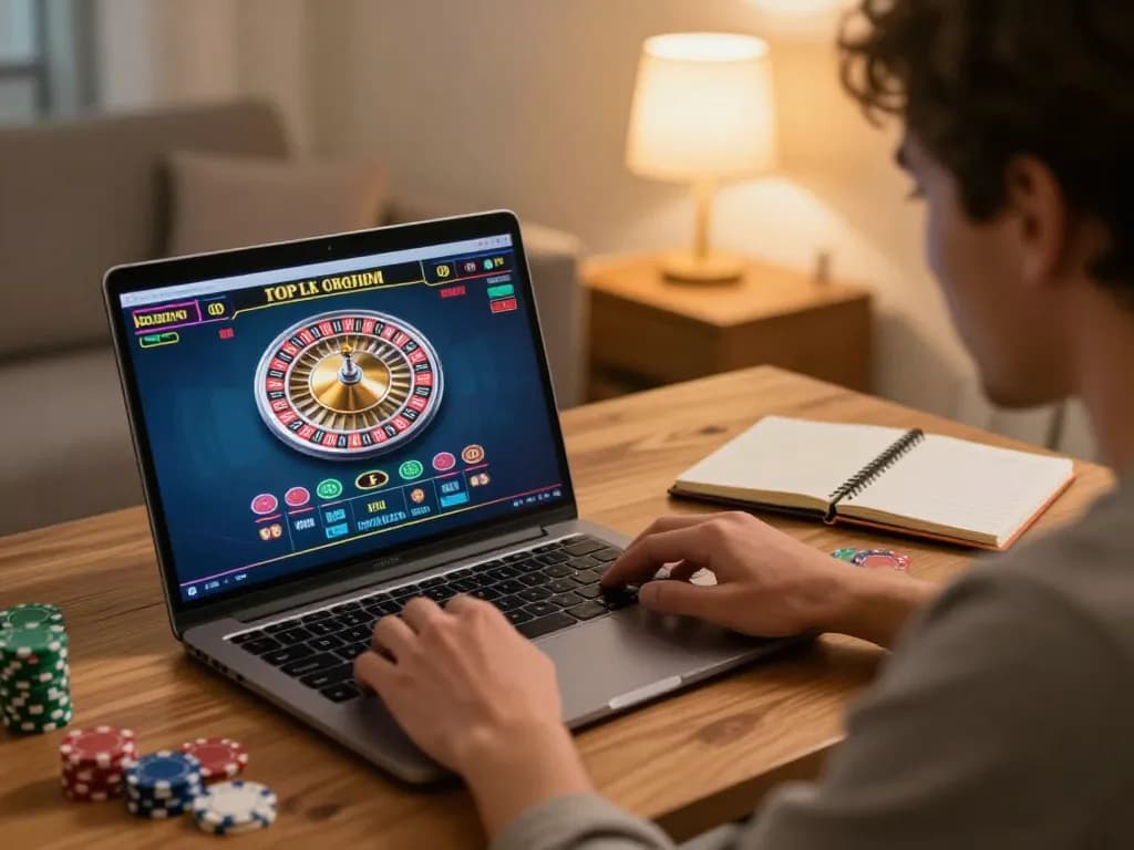 Player enjoying a fly88 online gaming session, engaged in a live dealer roulette game with strategy notes visible.