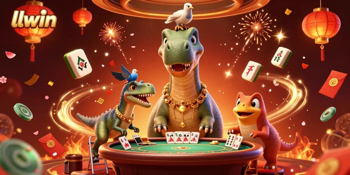 Experience thrilling gameplay at llwin as a dinosaur dealer oversees a dynamic casino scene filled with excitement.