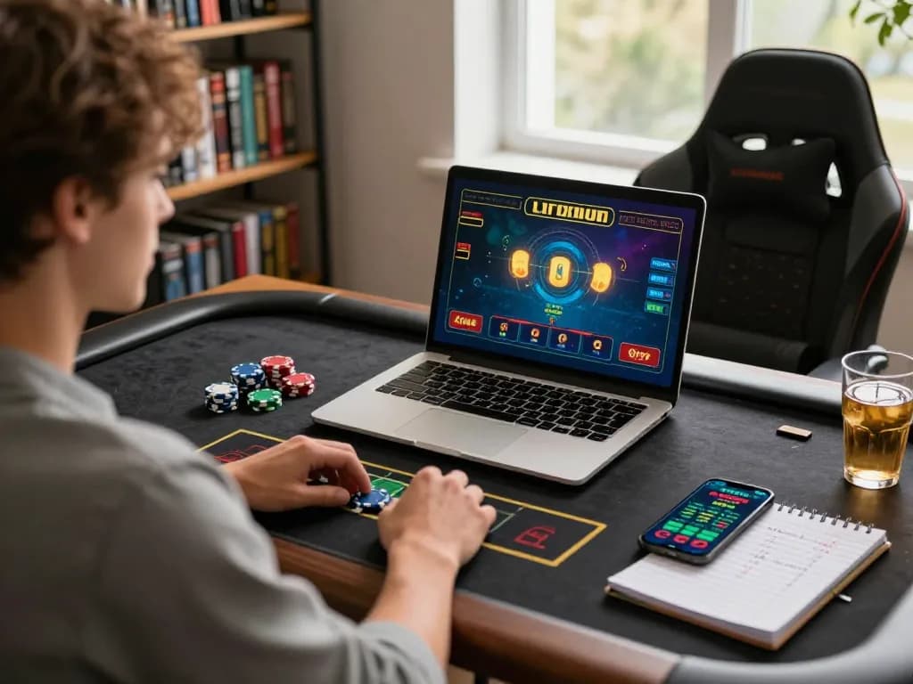 Engaging with live casino games on 789win, showcasing a modern gaming setup with chips and strategy notes.