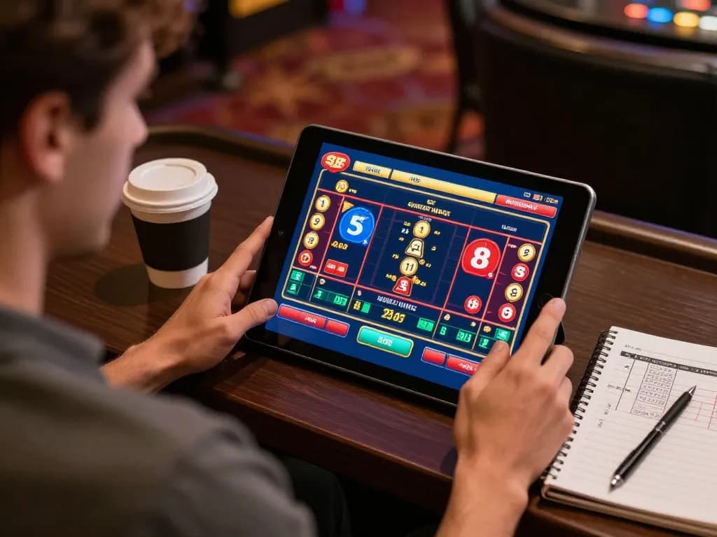 Player engaged in an online sc88 casino game, showcasing vibrant gameplay and strategy notes.