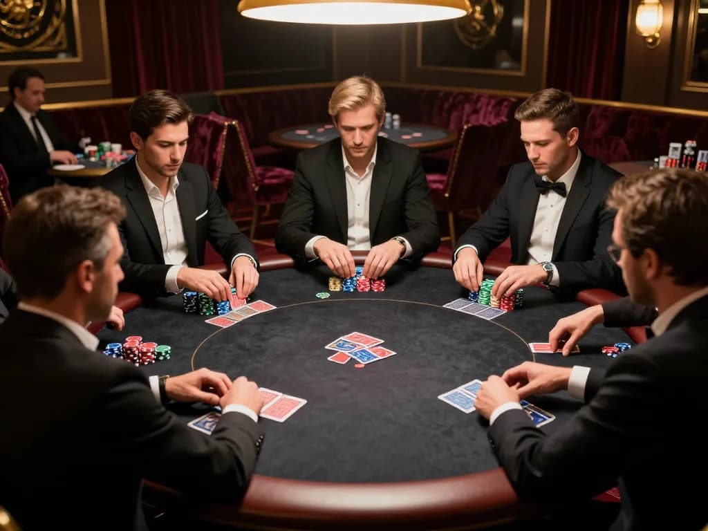 Engaging poker strategy at https://tg88uk.com/ with players in professional attire at a high-stakes table