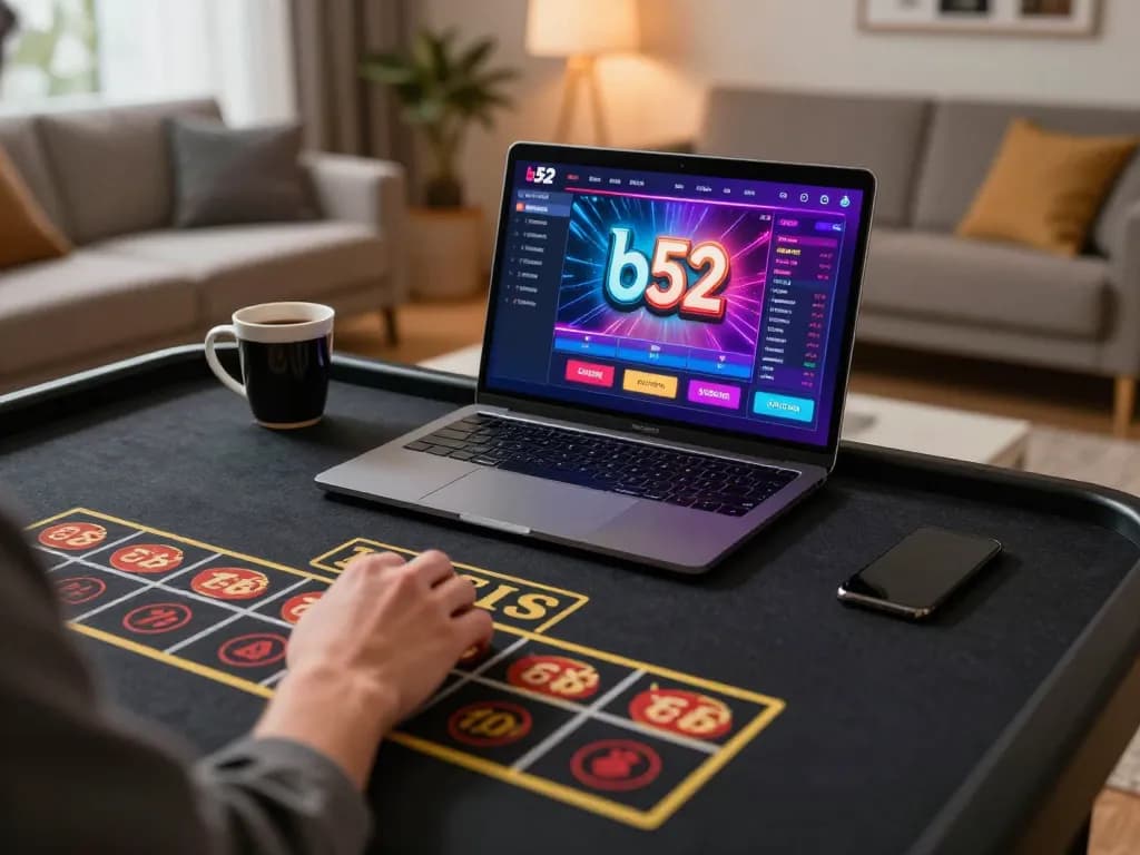 Player engaging in online b52 casino gameplay with vibrant interface and focused atmosphere.