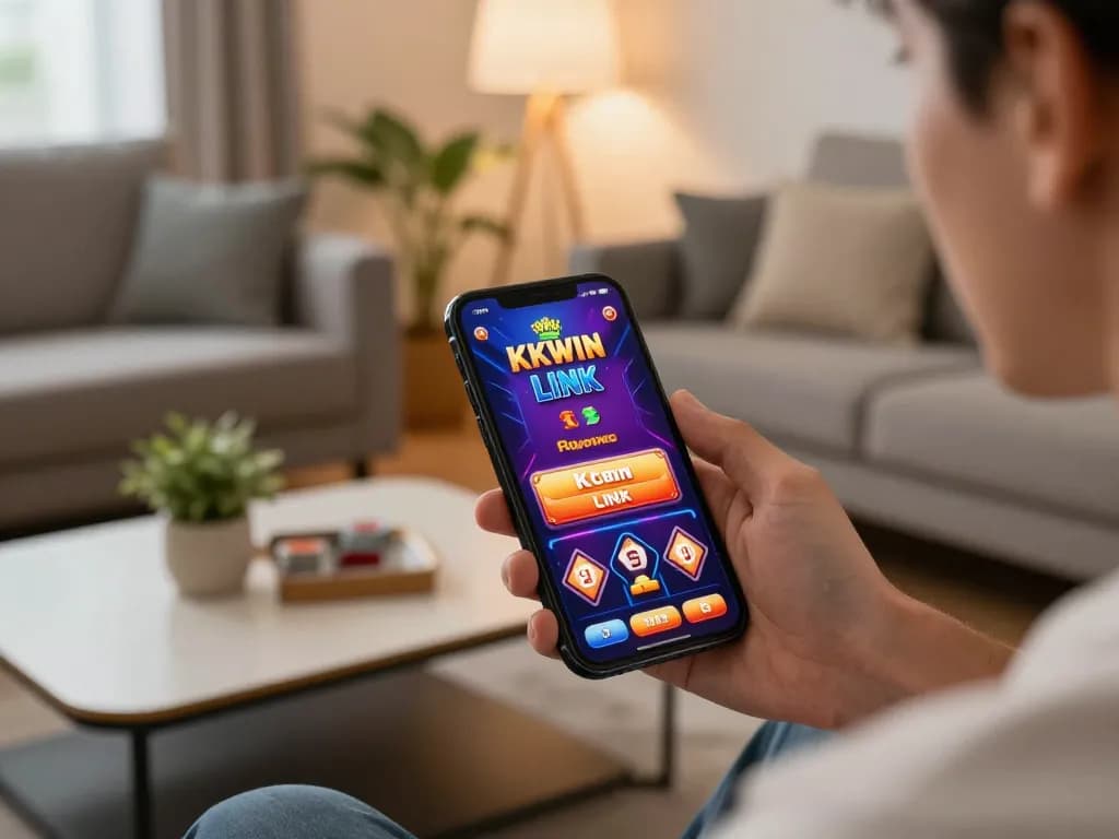Experience the thrill of online gaming with the KKWIN LINK app in a cozy home setting.