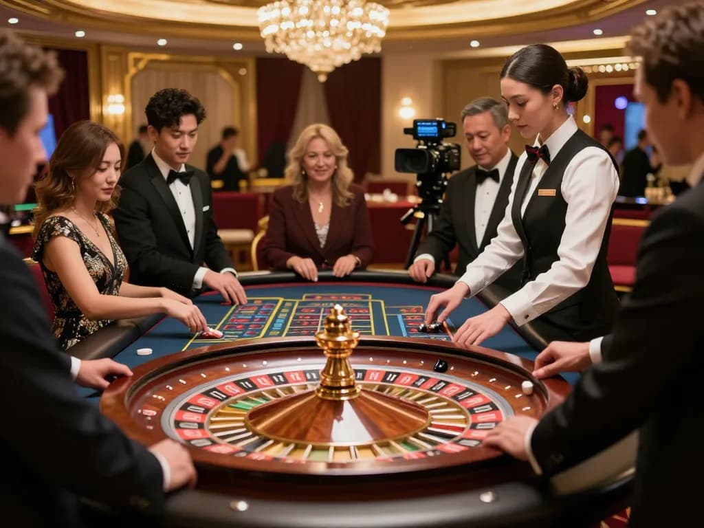 X88 live casino experience with players engaged at a roulette table, showcasing dynamic gameplay.