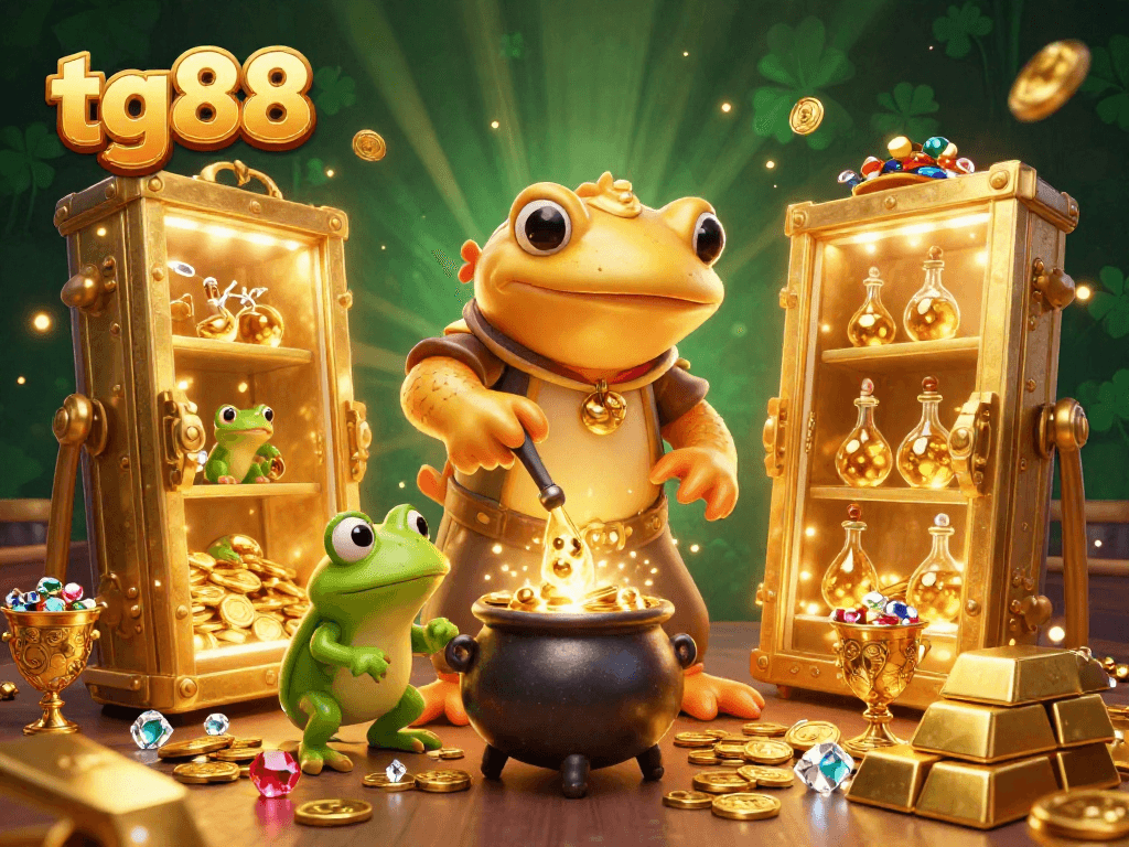 Experience thrilling gaming at tg88 with vibrant casino elements and gold treasures bursting forth.