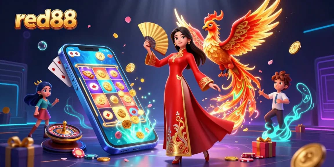 Win big at red88 with vibrant casino-themed illustration of gaming action and excitement.