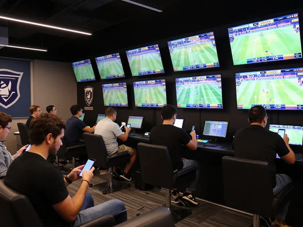 Tỷ lệ kèo nhà cái hôm nay being actively placed by bettors in a modern sports betting lounge with dynamic engagement