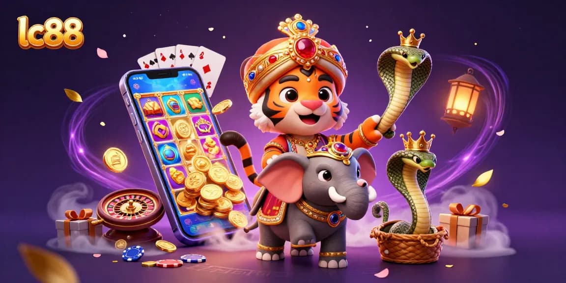 lc88 features vibrant 3D illustration of engaging casino-themed elements and characters.