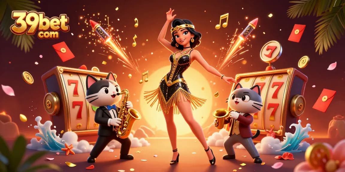 Join the excitement at 39bet com with vibrant slot reels and a lively celebration.