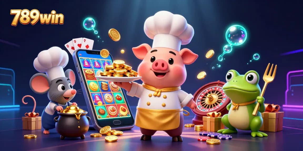 Spin the reels and win big at 789win with vibrant gold coins and lively casino elements.