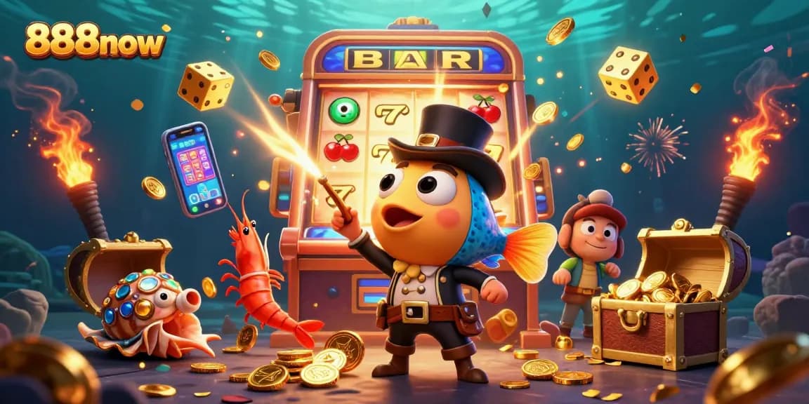 Catch golden coins with 888now in this vibrant underwater casino adventure.