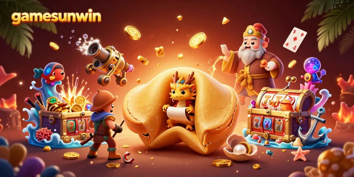 Engage with gamesunwin's dynamic online casino scene featuring vibrant gold and colorful treasures.