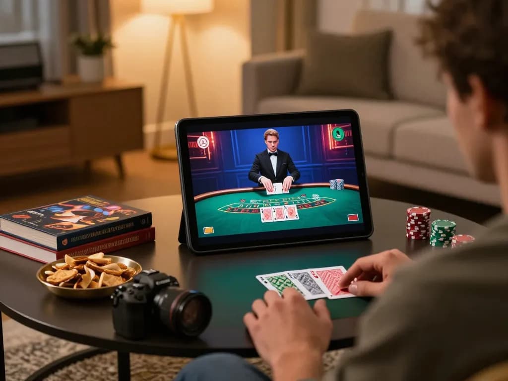 Experience llwin online gaming with live blackjack on a cozy tablet setup.