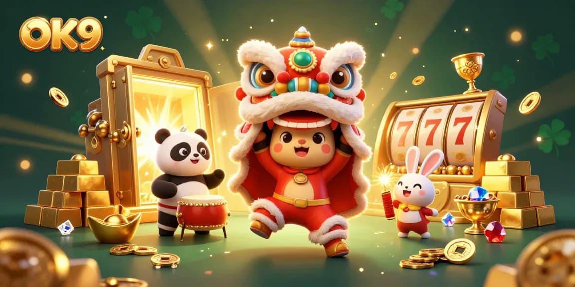 Win big at OK9 with vibrant casino characters celebrating during the Chinese New Year festivities