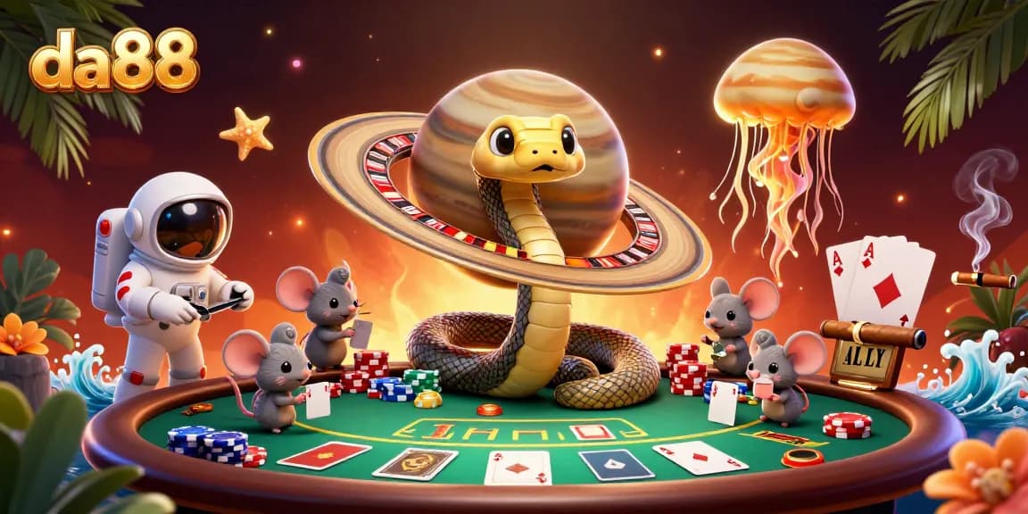 Experience thrilling bets on da88's roulette wheel while cosmic dealer jellyfish presides.