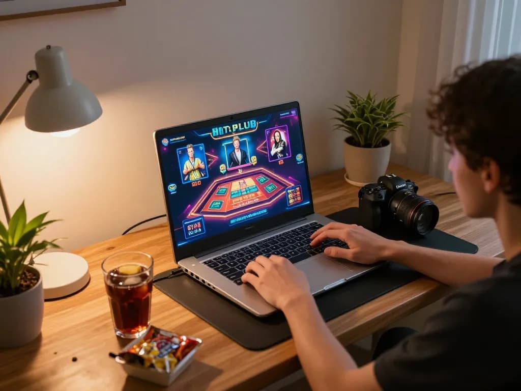 Engaging gameplay at HIT CLUB on a laptop in a cozy home setting, showcasing online casino excitement