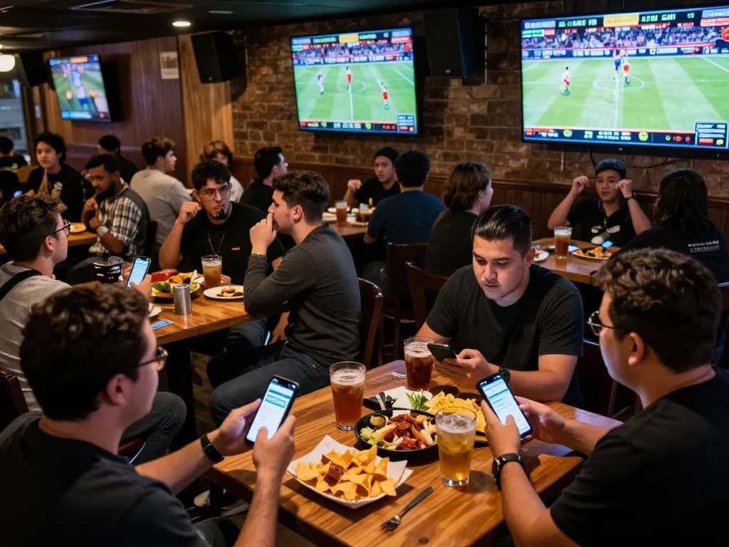 Fans engaging in kèo nhà cái betting excitement at a lively sports bar setting