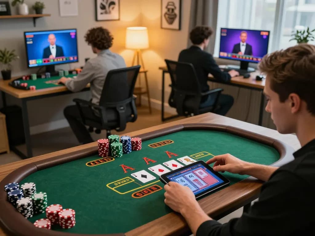 Engaging in go99 online blackjack, a player focuses intently on their tablet while managing their bankroll.