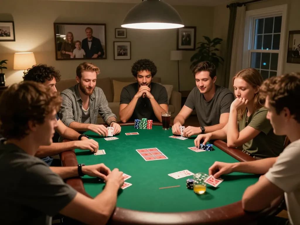 Players enjoying a thrilling hubet poker night with chips stacked on the table