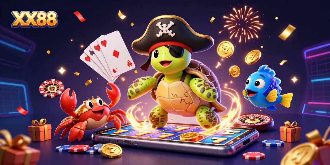 Engage in exciting gameplay at XX88 with characters celebrating over golden coins and vibrant game elements.