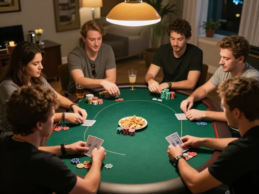 Players enjoying a lively poker game at home, showcasing the excitement of MMOO gameplay.