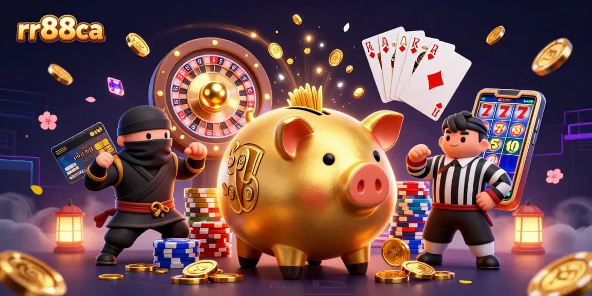 Experience exhilarating gameplay at rr88ca with a dynamic sumo wrestler stomping coins in a 3D casino scene.