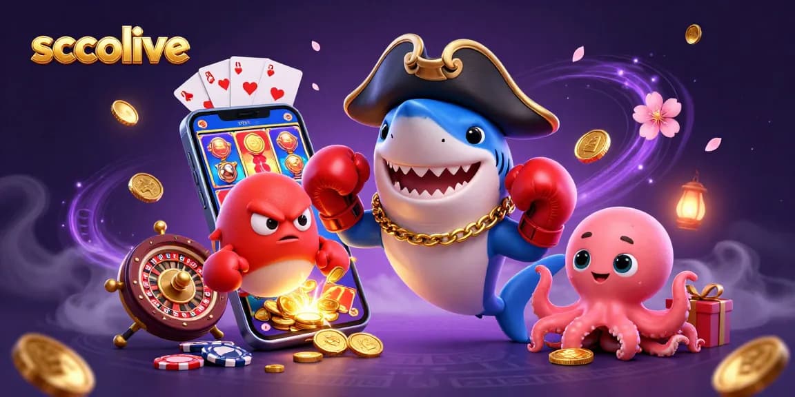 Socolive engages bettors with dynamic 3D illustration showcasing gambling excitement and vibrant elements.