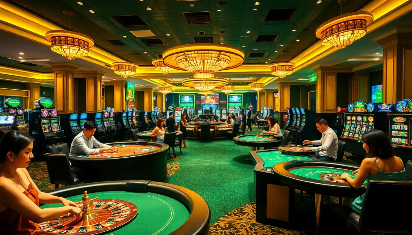 Players enjoying a thrilling casino experience at tv88.page with vibrant tables and professional dealers.
