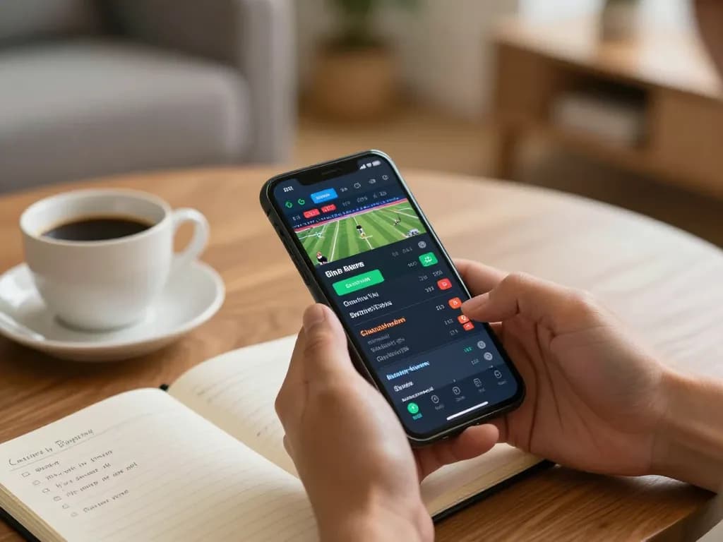 Bsport mobile betting experience shows hands engaged in live sports betting, capturing strategic moments.