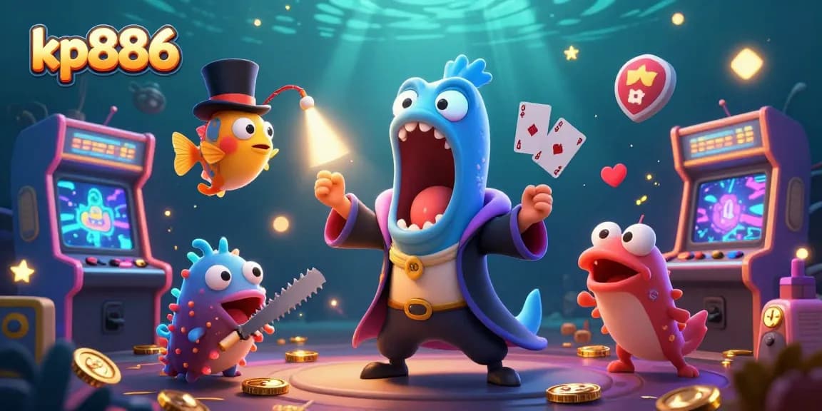 Engage with kp886's thrilling card tricks in a vibrant underwater casino scene.