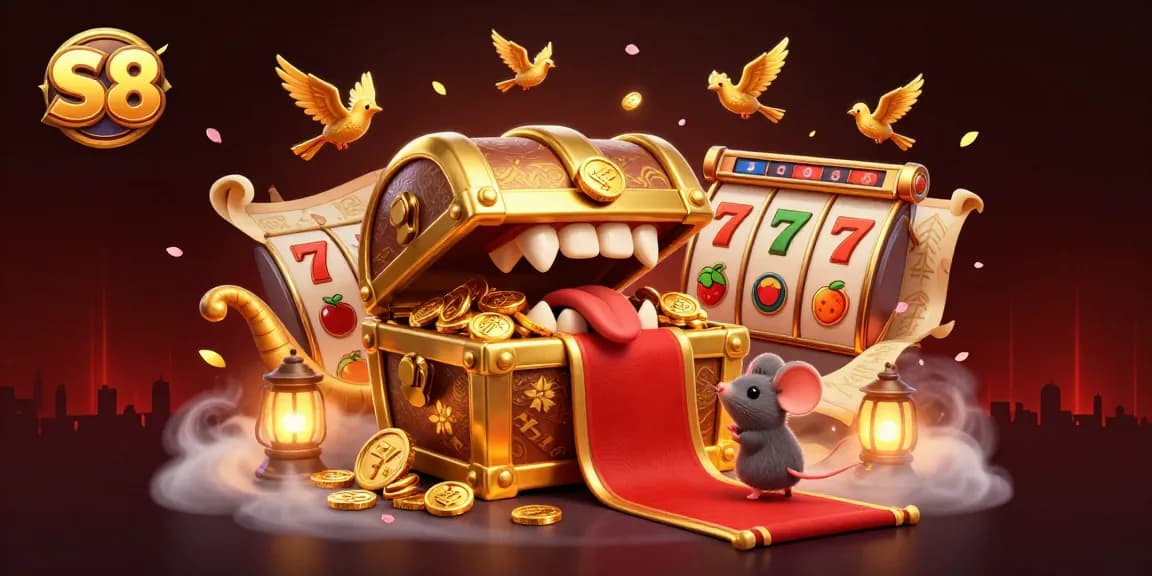 Experience the thrilling jackpot adventure at S8 with vibrant slots and treasure-rich illustrations.