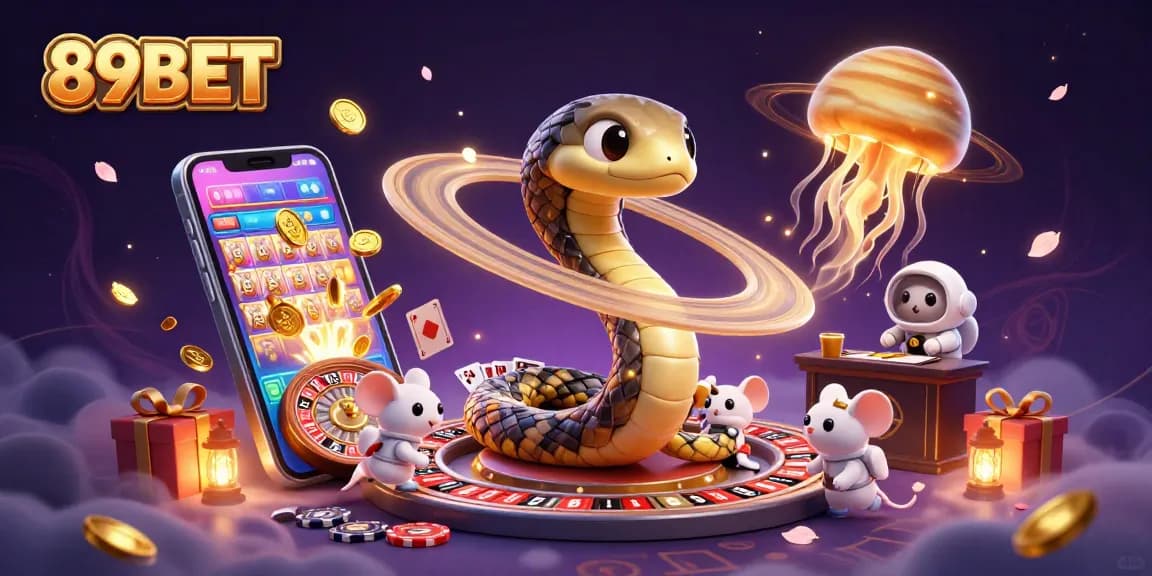Engage in thrilling betting fun at 89BET with vibrant 3D cosmic casino illustration.