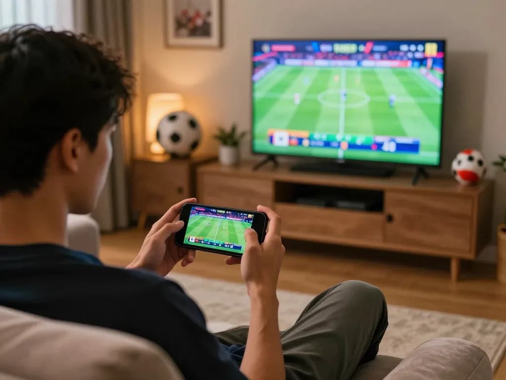 Experience sports betting at home with Winbd mobile app, placing bets during an exciting match.