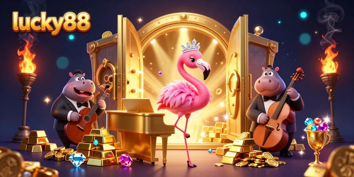 Engage with the lucky88 slot game featuring vibrant characters and rich gold elements.