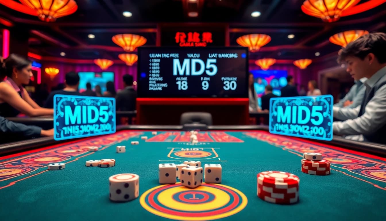 Gameplay action at a Tài Xỉu MD5 table, showcasing vibrant chips and excitement.