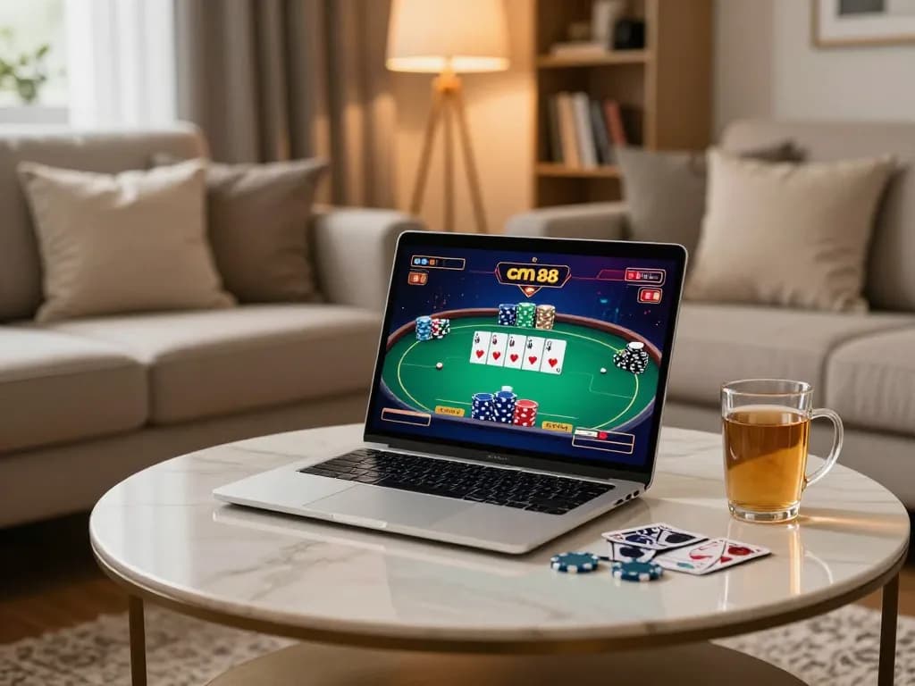 Play poker from home with cm 88 on a stylish setup, showcasing an engaging atmosphere.