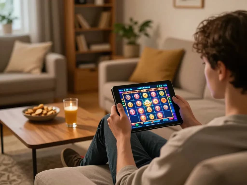 Engaging in casino gameplay at home using the ee88go app on a tablet.