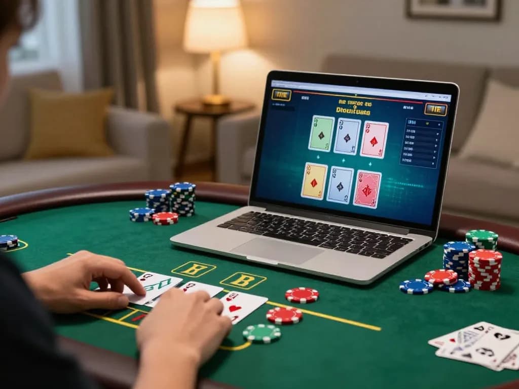 Players enjoy a live dealer blackjack game at home with ta888, showcasing strategic betting and competitive action.