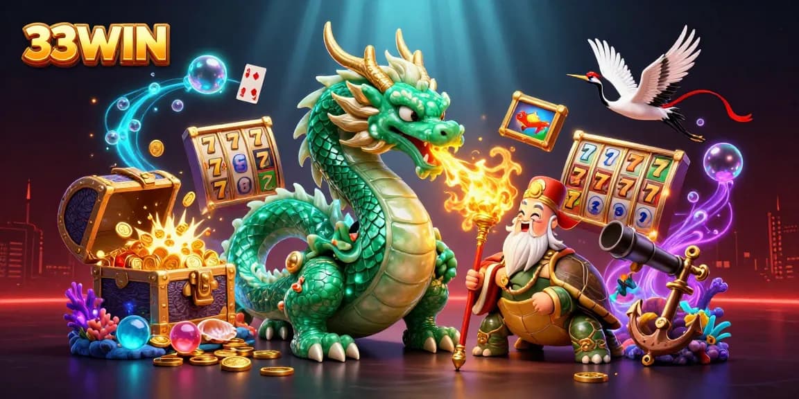 33WIN showcases an immersive casino experience with vibrant characters and dynamic gaming elements.