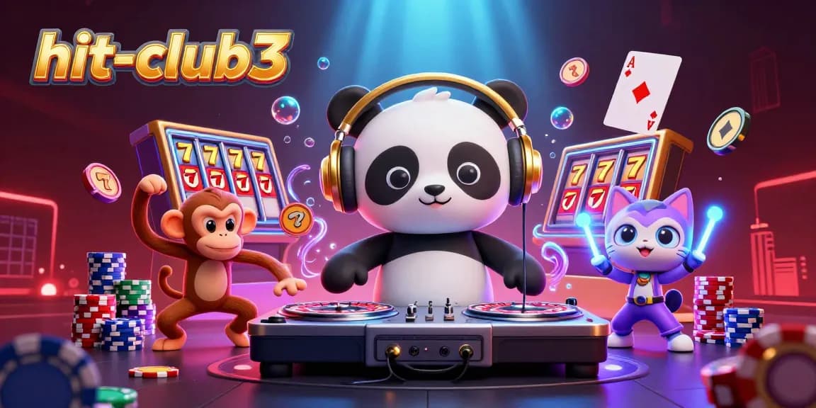 Experience the excitement of hit-club3 with vibrant 3D characters and casino elements.