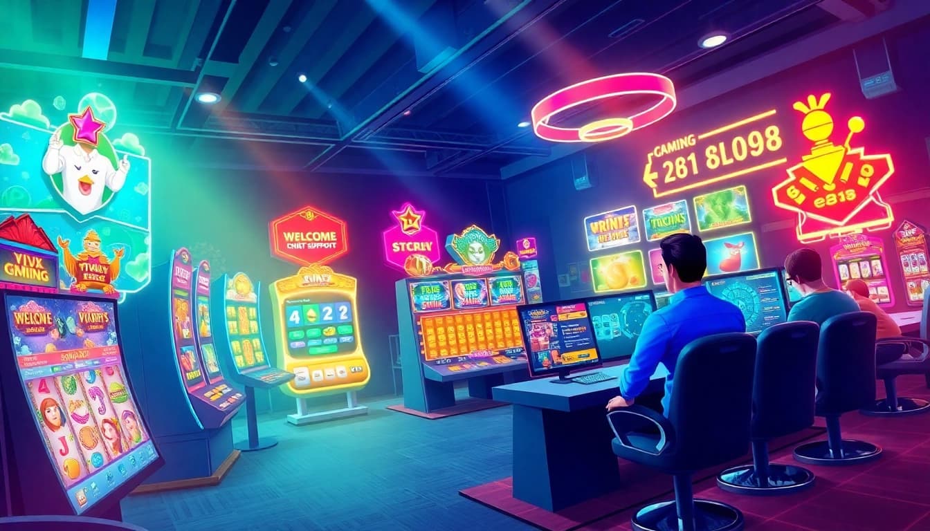 Engaging scene illustrating the vibrant gaming experience at đăng nhập ee88, featuring dynamic interfaces and colorful 3D graphics.