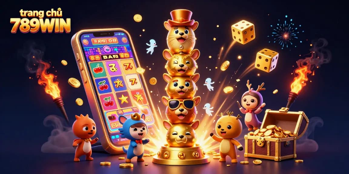 Spin the reels with excitement at trang chủ 789WIN in this vibrant 3D casino scene.
