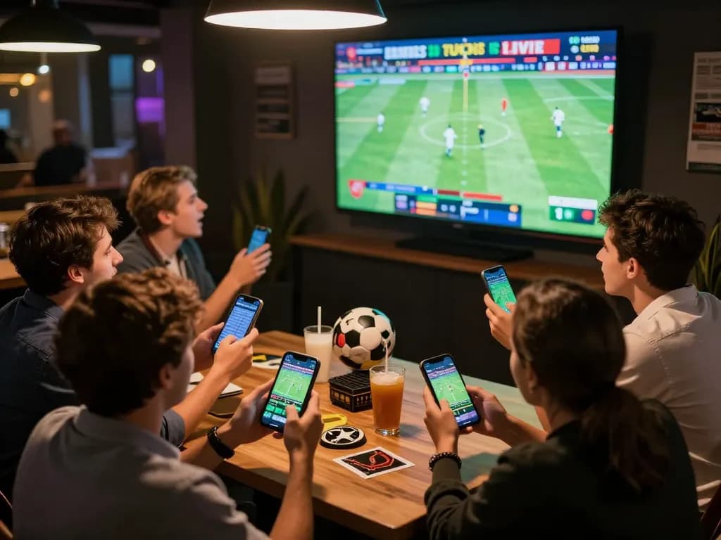 Bong88 users enjoying sports betting excitement on their smartphones while watching a live match.