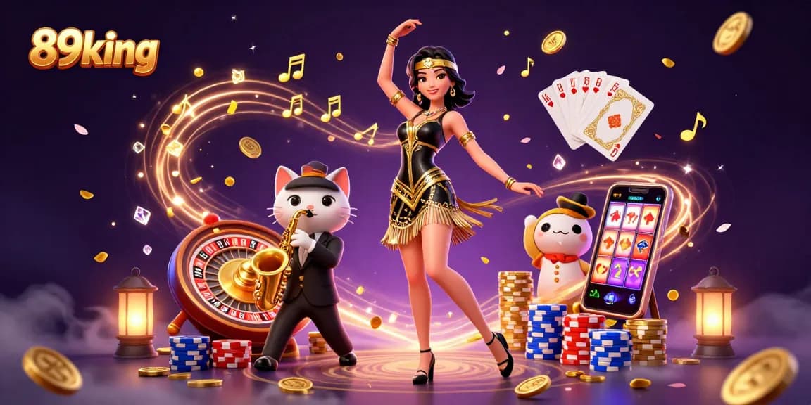 Experience the vibrant ambiance of 89king with dazzling casino elements and enchanting characters.