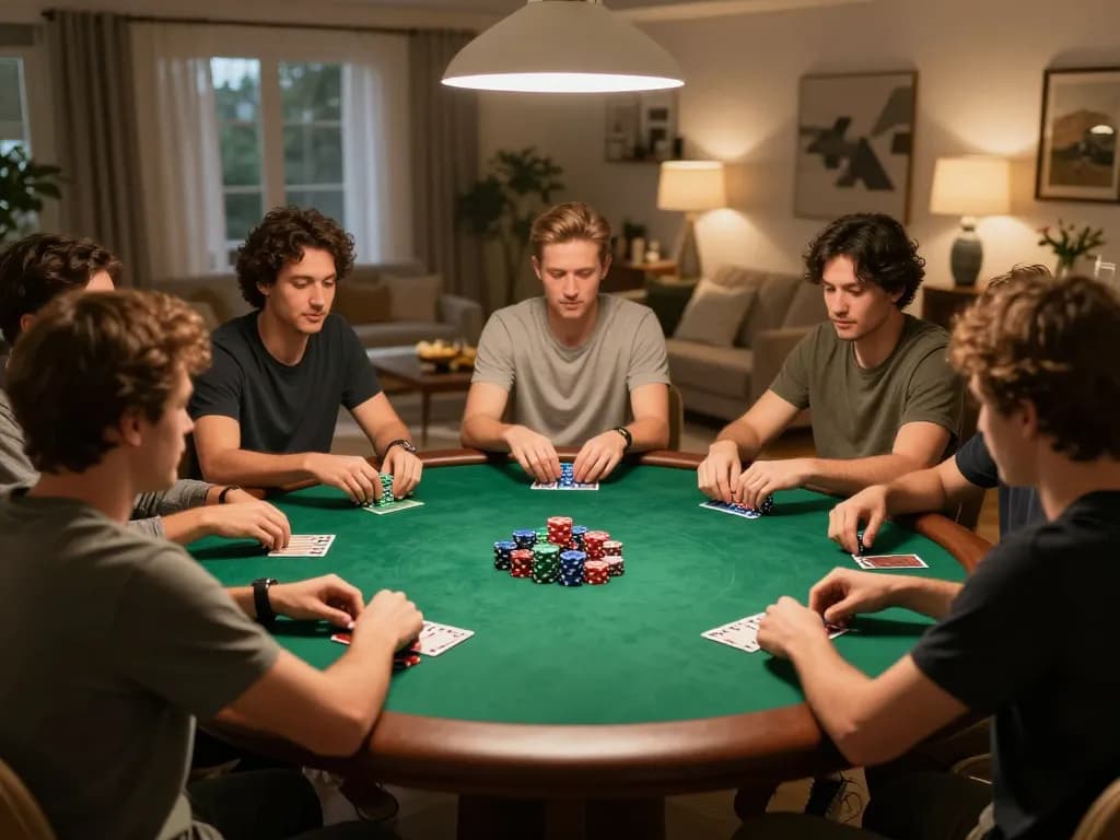 Fly88 players enjoying a vibrant poker night, showcasing interaction and competition among friends.