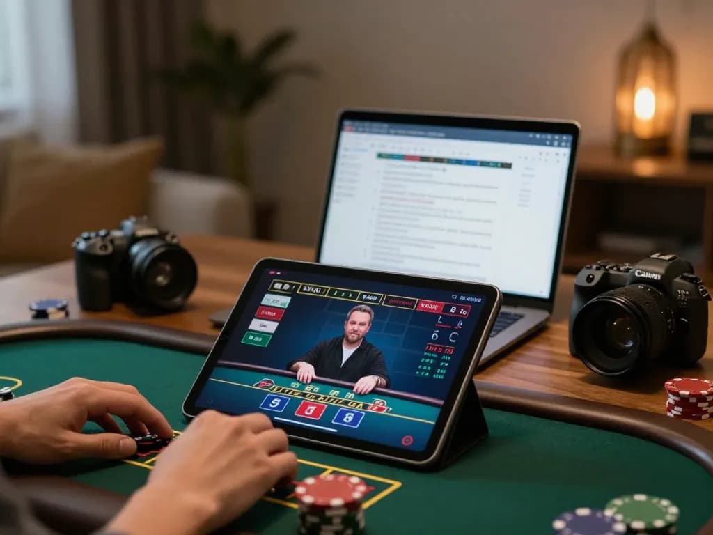 Engaging with live dealer blackjack at nhà cái 888VI through a tablet in a cozy home setting.