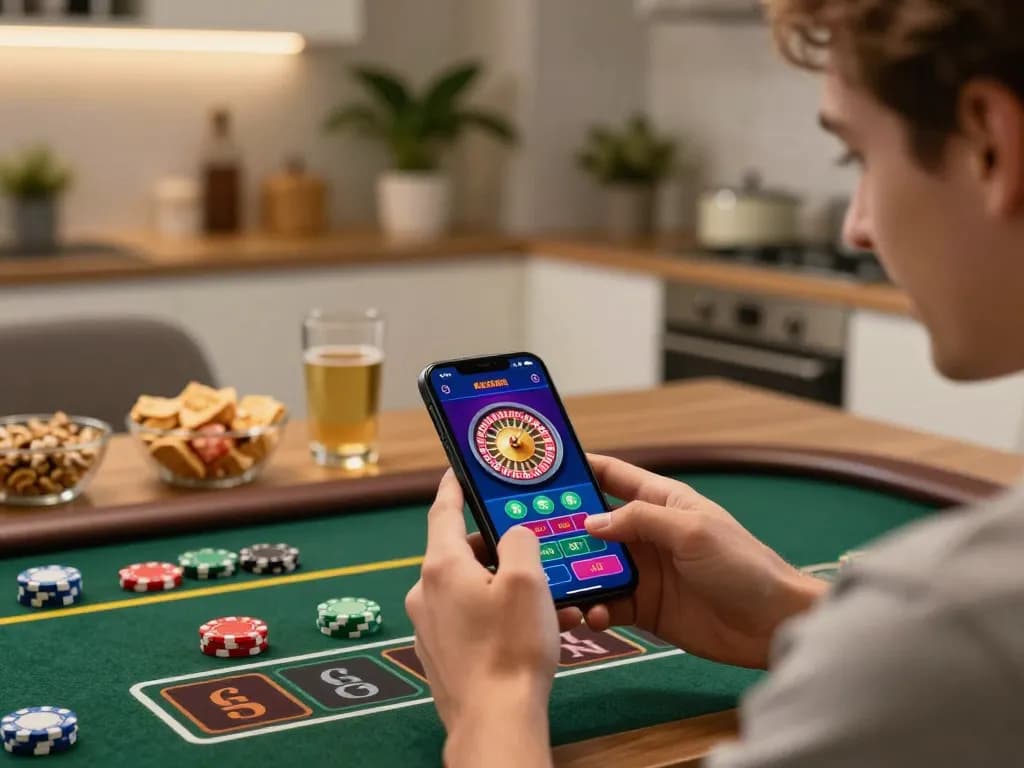 Engaged player exploring online roulette options on 88club app from home setting.