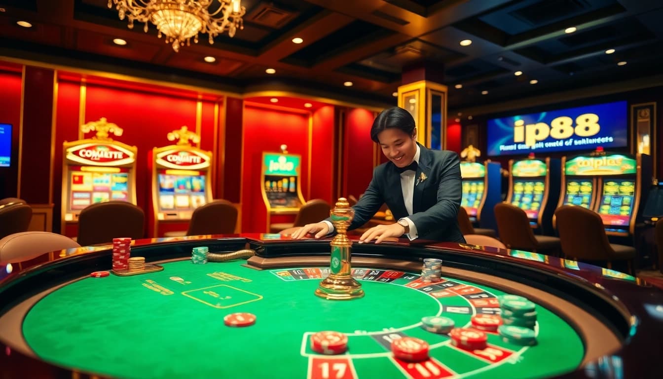 A player engages at an upscale casino roulette table featuring ip88 betting options and vibrant chips.