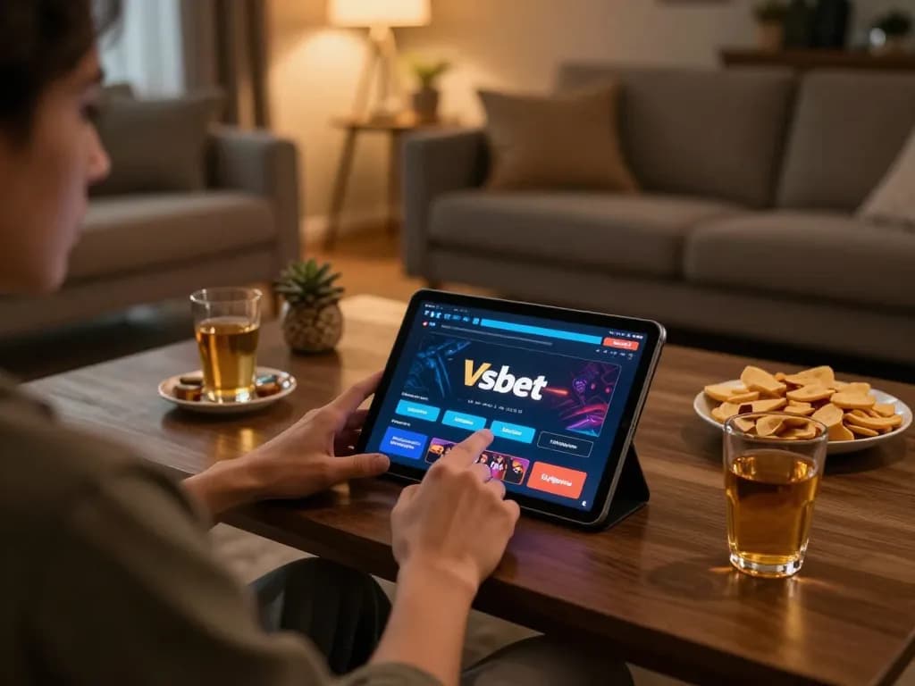 Engaging with Vsbet online platform while enjoying a cozy home gaming atmosphere.